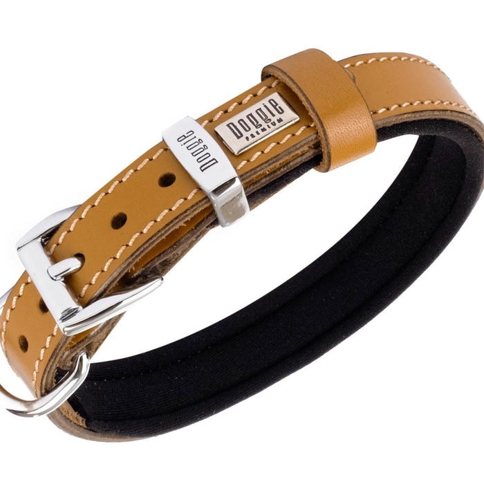 Doggie Konforlu Gerçek Deriden El Yapımı Pati Desenli Köpek Boyun Tasması Kamel 2x30-35cm