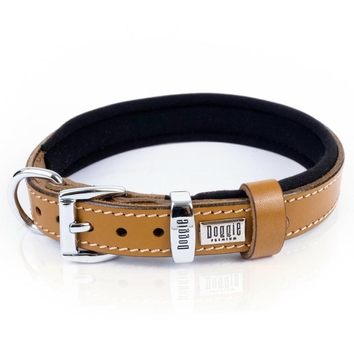 Doggie Konforlu Gerçek Deriden El Yapımı Pati Desenli Köpek Boyun Tasması Kamel 2x30-35cm