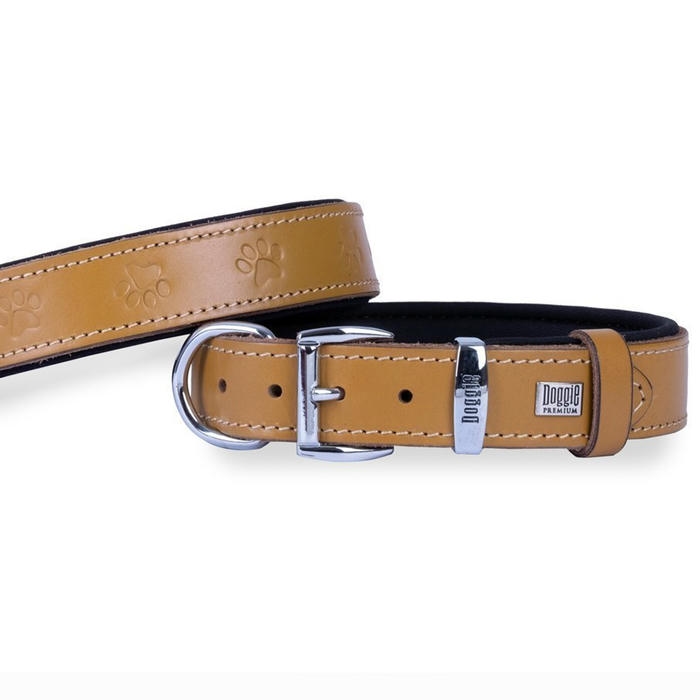 Doggie Yumuşak Dokulu Pati Desenli Köpek Boyun Tasması Kamel 3.5x52-60cm