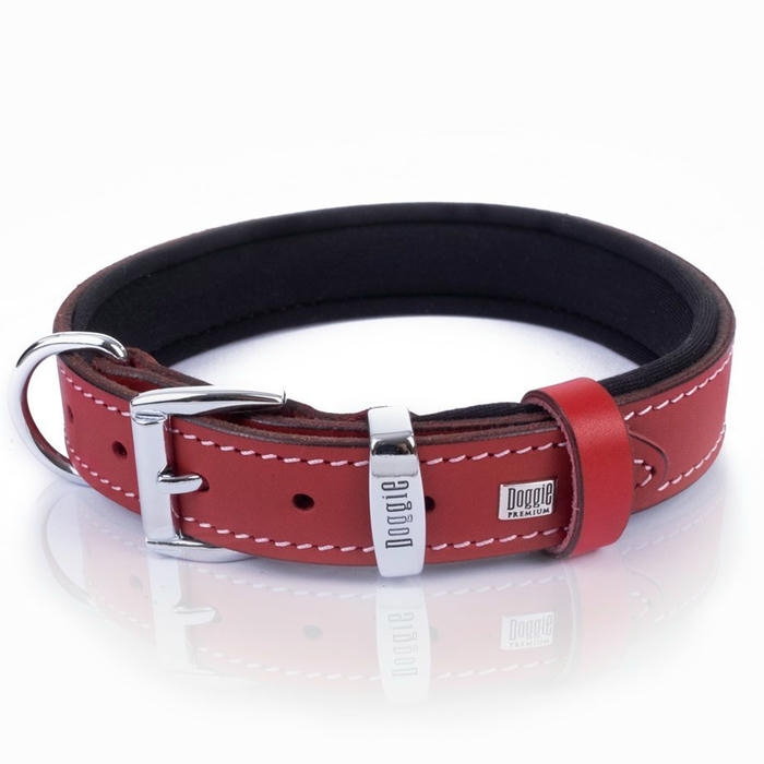 Doggie Comfort Pati Desenli Deri Köpek Boyun Tasması Kırmızı 4x57-65cm