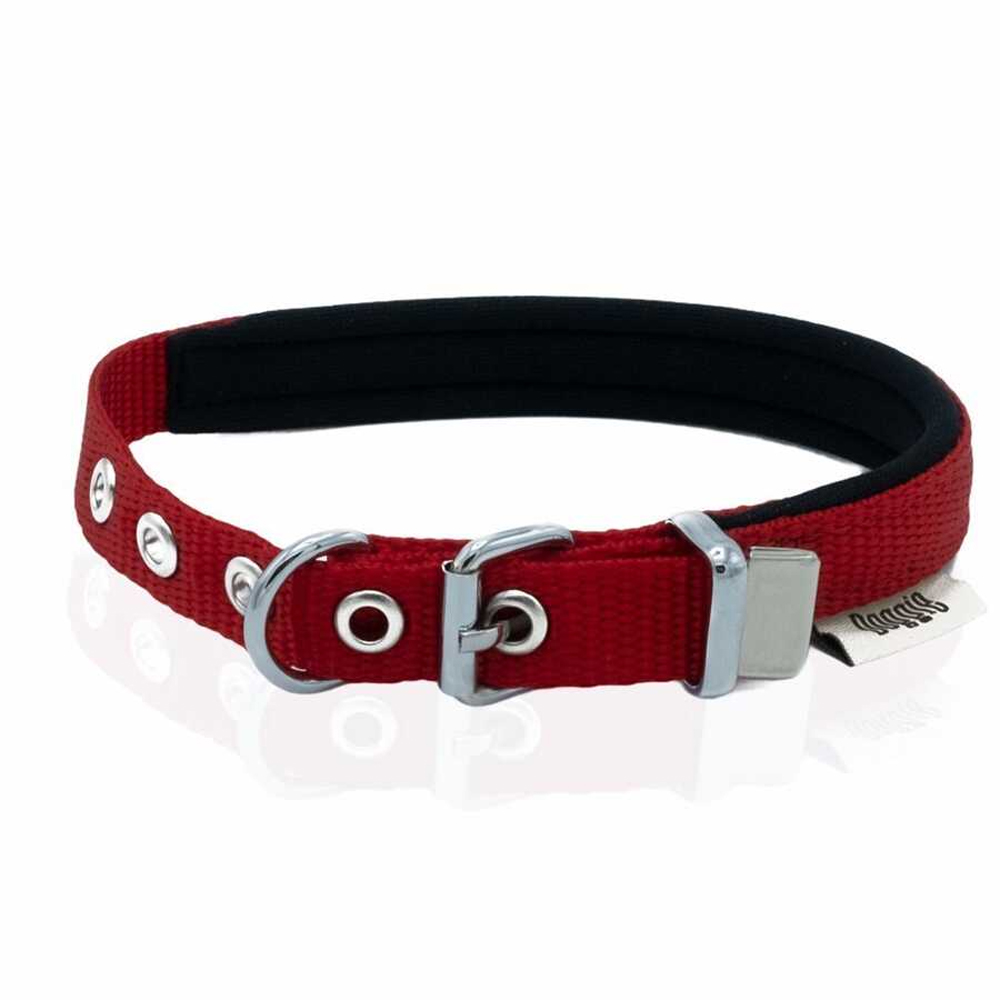 Doggie Dokuma Softlu Sade Köpek Boyun Tasması Kırmızı 4x47-55 cm