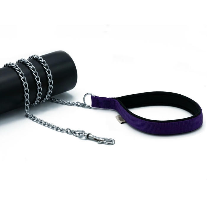 Doggie Konforlu Dokumadan El Yapımı Zincirli Köpek Gezdirme Kayışı Mor 2,5X110Cm