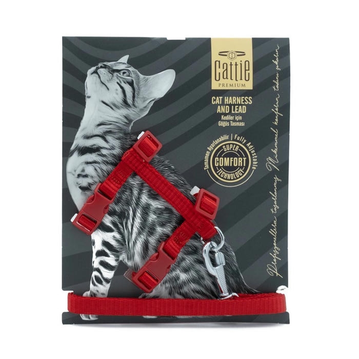 Doggie Dokuma Kedi Gezdirme Göğüs Tasma Takımı Kırmızı 1x25-40cm