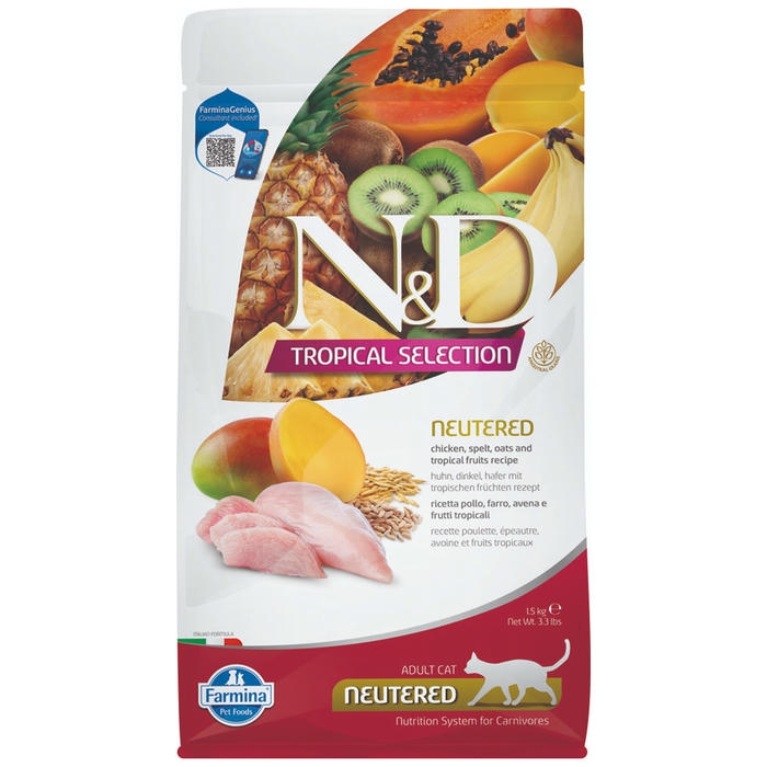 N&D Tropical Selection - Tavuklu ve Tropikal Meyveli Kısırlaştırılmış Kedi Maması 1,5KG