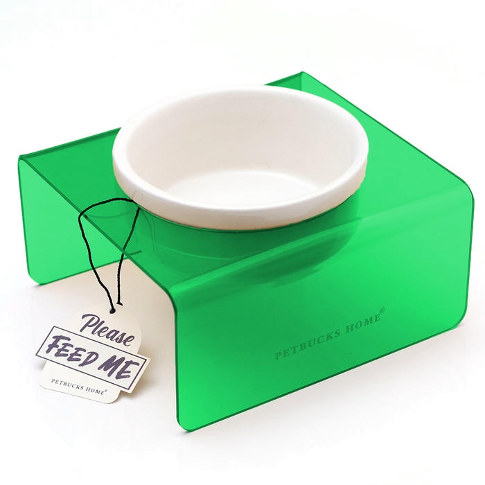 Petbucks Home Kedi ve Köpek Dekoratif Seramik Tekli Mama Kabı & Su Kabı 300 ml (Yeşil)