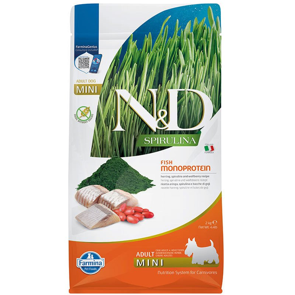 N&D Spirulina - Ringa Balıklı ve Spirulinalı Tahılsız Küçük Irk Yetişkin Köpek Maması 2KG