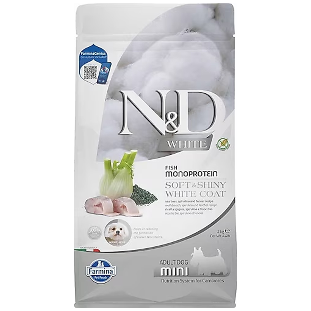 N&D Spirulina - White Levrek ve Spirulinalı Tahılsız Beyaz Renkli Küçük Irk Yetişkin Köpek Maması 2KG