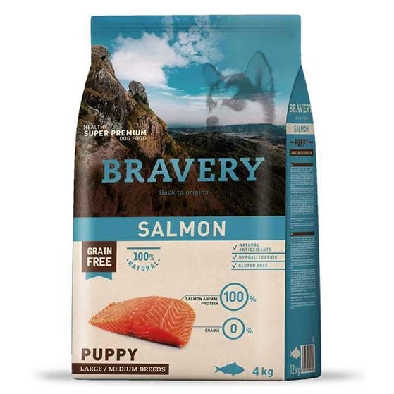 Bravery PUPPY Hypo-Allergenic Somonlu Monoprotein Tahılsız Orta ve Büyük Irk Yavru Köpek Maması 4KG