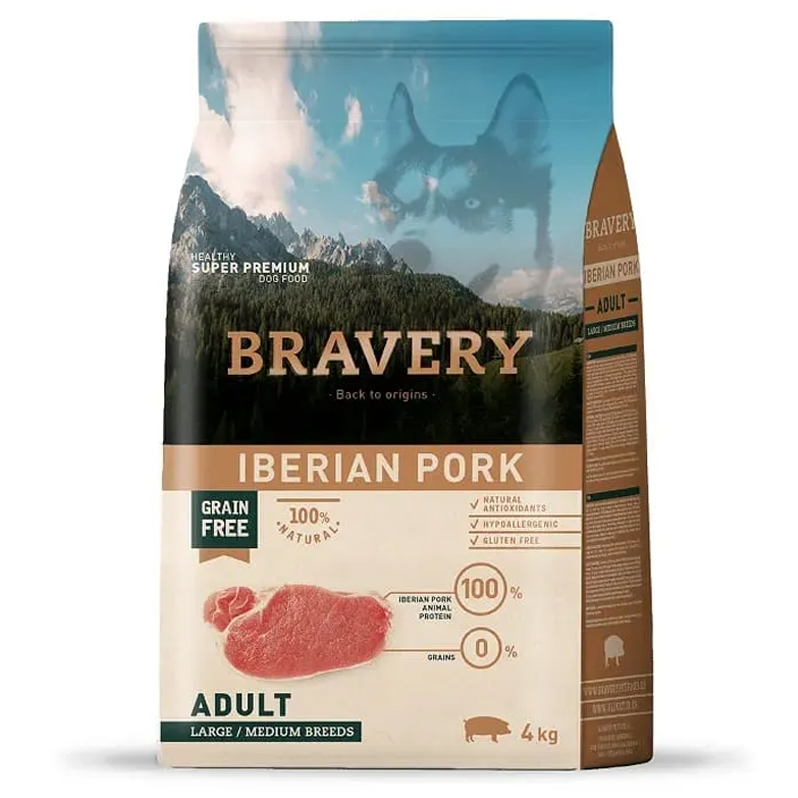 Bravery Adult Orta ve Büyük Irk Domuzlu Tahılsız Köpek Maması 4kg