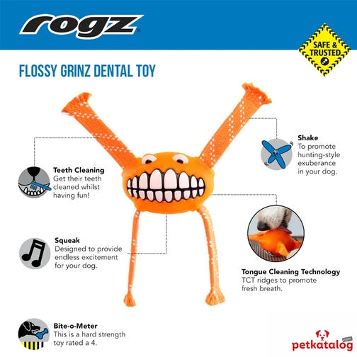 Rogz Toyz Grinz Flossy اسباب بازی مراقبت از دندان سگ Smiley Face [Medium] 21cm (سبز)
