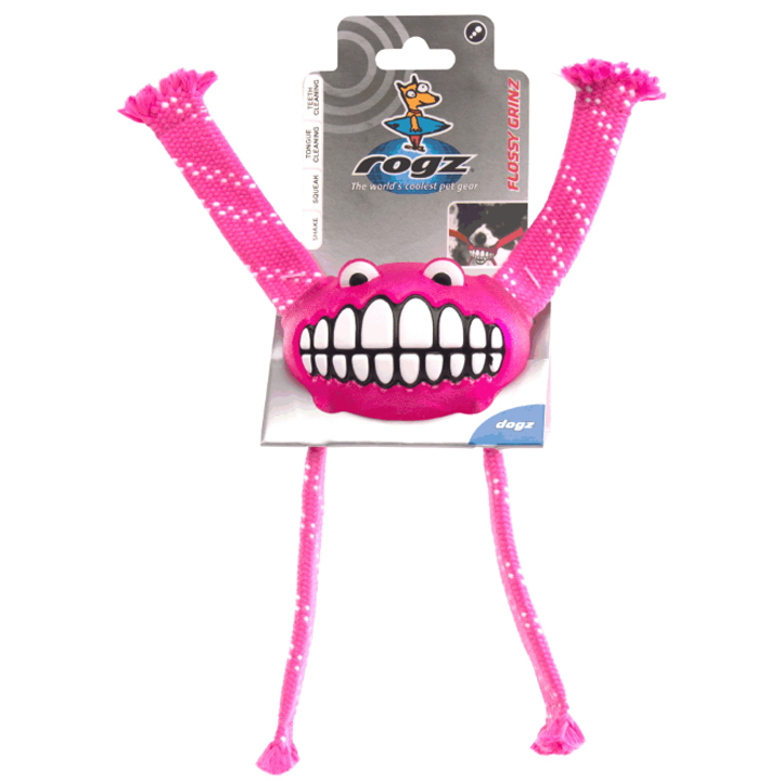 Rogz Toyz Grinz Flossy Gülen Surat Köpek Diş Bakım Oyuncağı [Medium] 21cm (Pembe)
