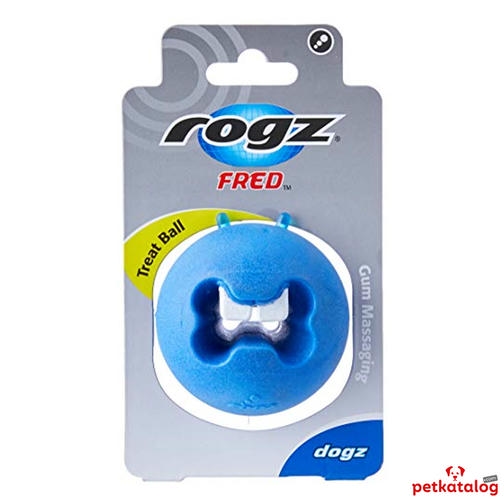 Rogz Toyz Fred Traktatiebal اسباب بازی توپ بازی سگ با کاسه خوراکی 6,4cm (آبی)