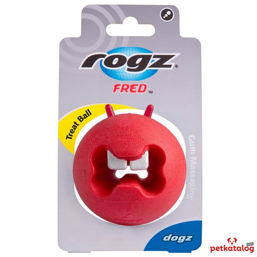 Rogz Toyz Fred Traktatiebal اسباب بازی توپ بازی سگ با کاسه خوراک 6,4cm (قرمز)