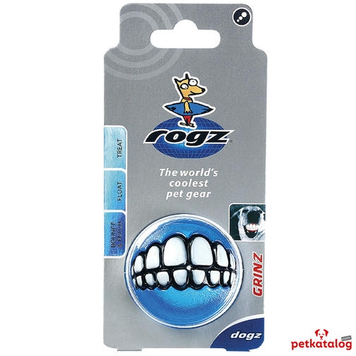 Rogz Toyz Grinz توپ بازی سگ خندان با کاسه خوراکی [Medium] 6,4 cm (آبی)