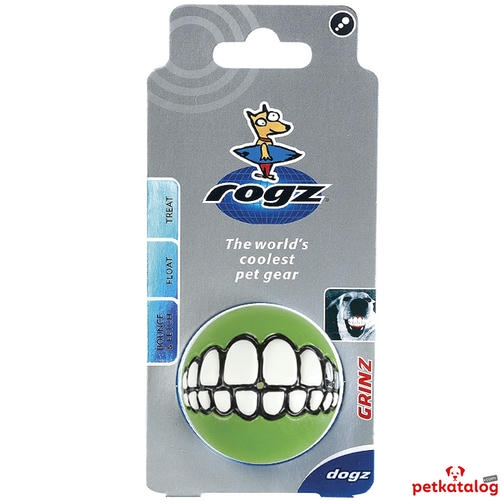 Rogz Toyz Grinz توپ بازی سگ شکلک با قیف تشویقی [Small] 4,9 cm (سبز)
