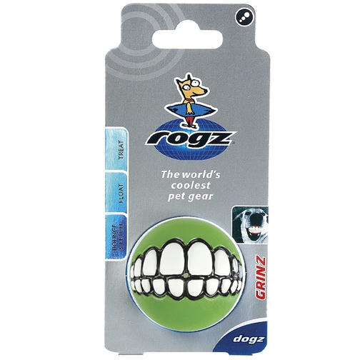 Rogz Toyz Grinz توپ بازی سگ شکلک با قیف تشویقی [Medium] 6,4 cm (سبز)
