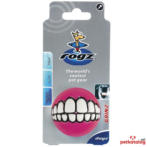 Rogz Toyz Grinz توپ بازی سگ خندان با کاسه خوراکی [Medium] 6,4 cm (صورتی)