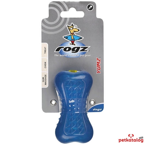 Rogz Toyz Yumz اسباب‌بازی سگ استخوانی با کاسه غذا [Small] 8,8x4,8 cm (آبی)