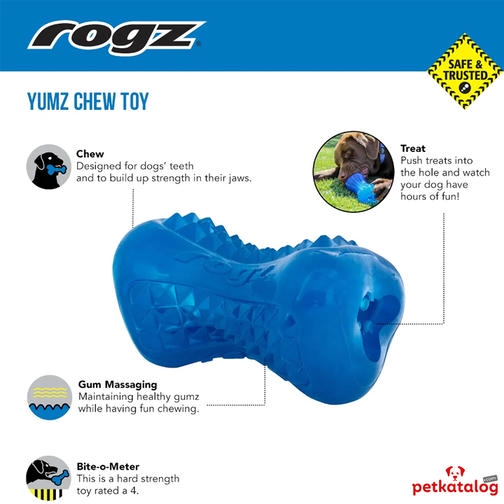 Rogz Toyz Yumz Ödül Hazneli Kemik Şeklinde Köpek Oyuncağı [Medium] 11,6x6,4 cm (Pembe)