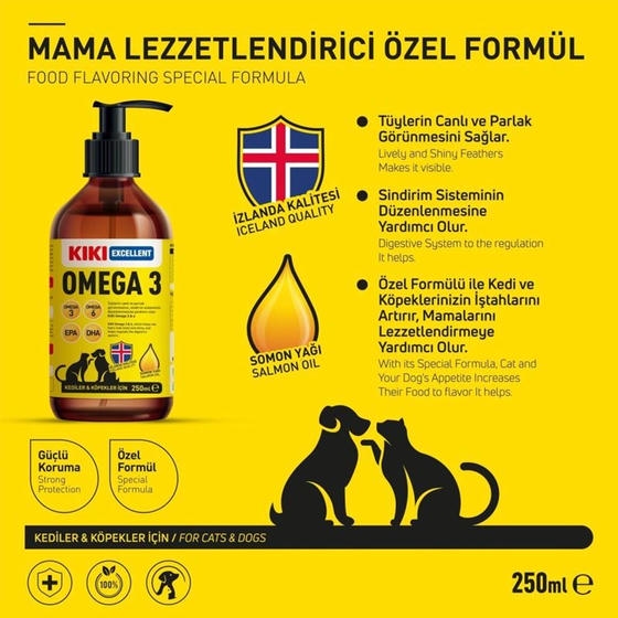 KIKI Excellent Omega 3 Kedi Ve Köpek Somon Yağı 250ml