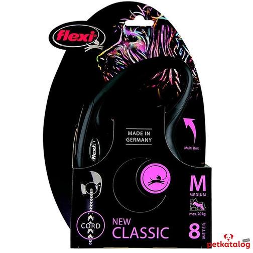 Flexi New Classic İpli Otomatik Gezdirme Tasması Siyah [Medium] 8m