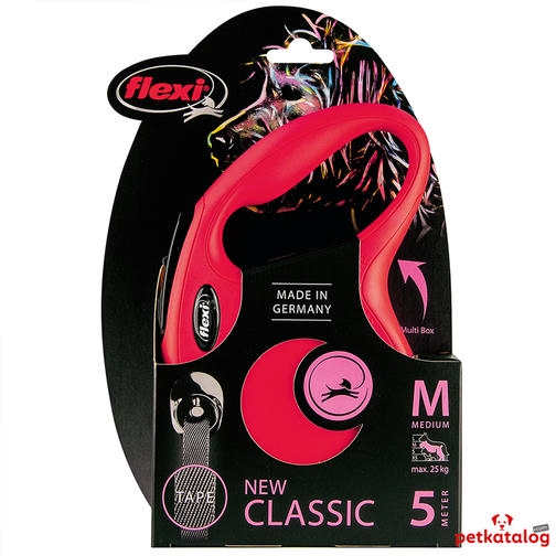 Flexi New Classic Şerit Otomatik Gezdirme Tasması Kırmızı [Medium] 5m