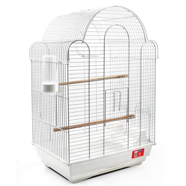 KIKI Excellent Çift Kapılı Çift Yemlikli Papatya Küçük Papağan Kafesi Beyaz A700 (64x43x32cm)