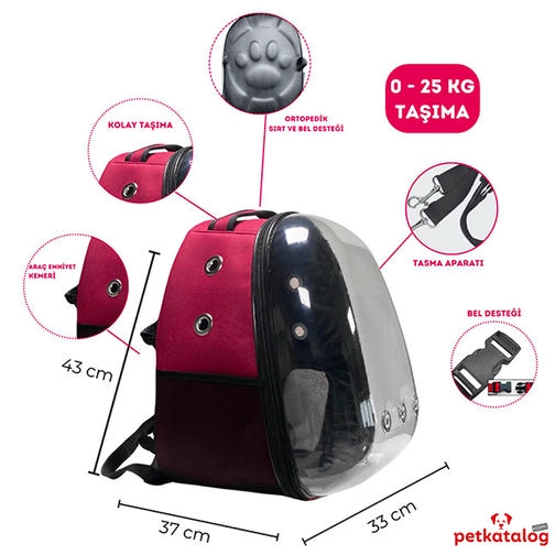 Teng Jumbo Astronot Kedi ve Köpek Çantası Bordo (47 x 37 x 33 cm)