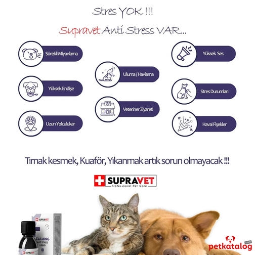 Supravet Calming Anti Stress Kedi ve Köpekler için Sıvı Sakinleştirici Damla 100 ml