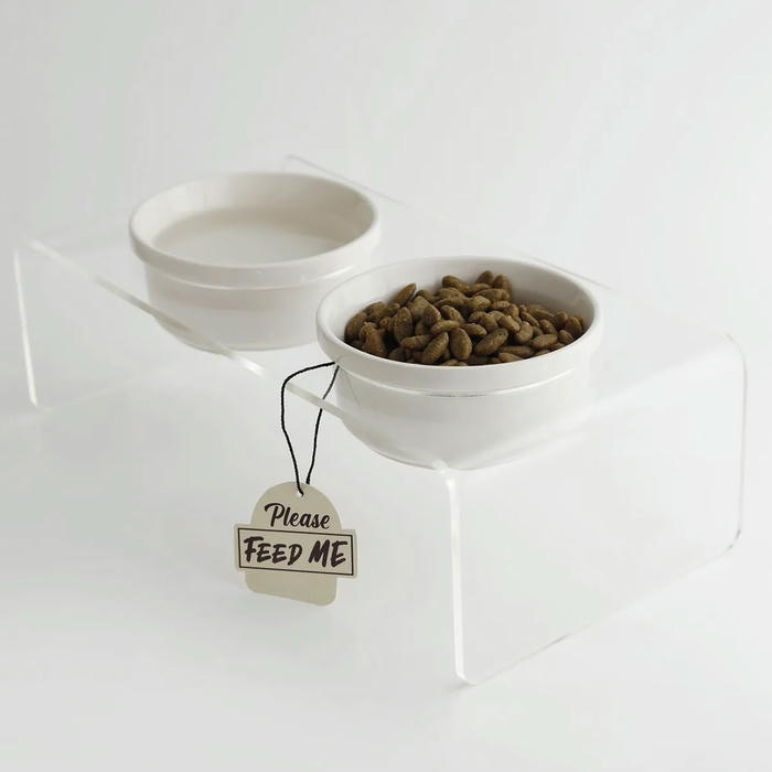 Petbucks Home Kedi ve Köpek Dekoratif Seramik İkili Mama Kabı & Su Kabı 2x300 ml (Şeffaf)