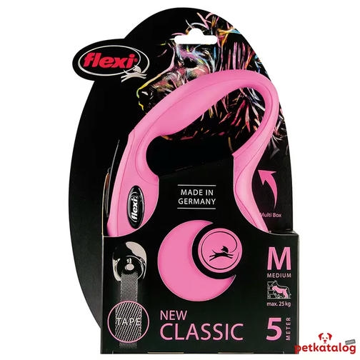 Flexi New Classic Şerit Otomatik Gezdirme Tasması Pembe [Medium] 5m