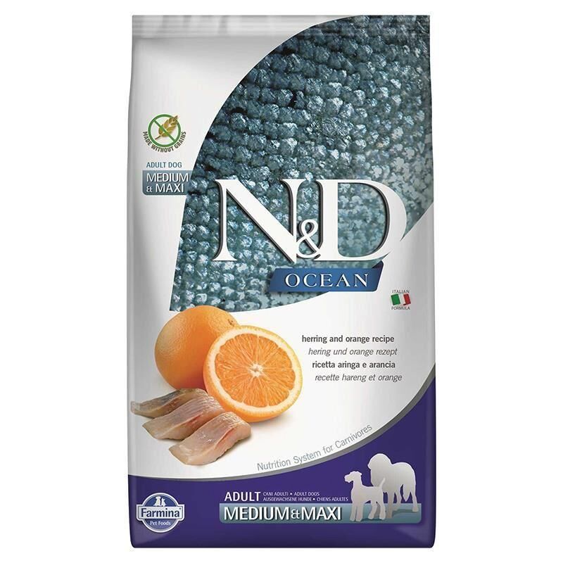 N&D Ocean - Ringa Balıklı ve Portakallı Tahılsız Orta ve Büyük Irk Yetişkin Köpek Maması 12KG