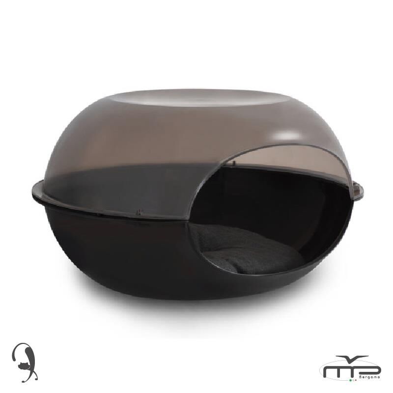 Mp Luna Şeffaf Gri-Siyah Kedi Evi 57*38*31cm