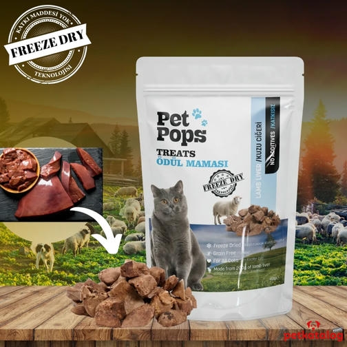 Pet Pops Dondurularak Kurutulmuş Kuzu Ciğeri Kedi Ödülü 40gr