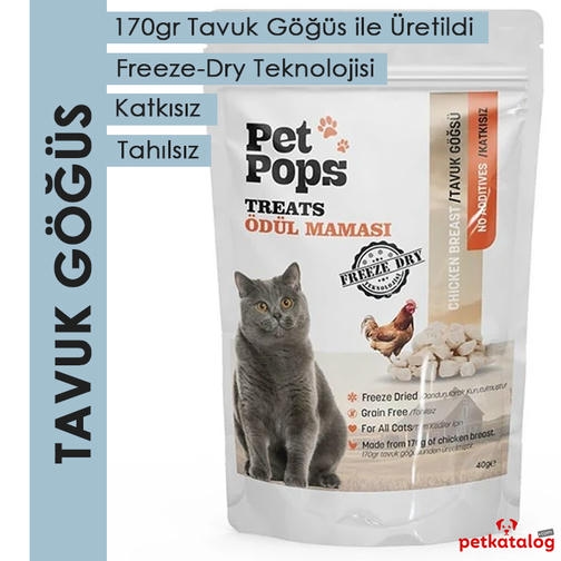 Pet Pops Dondurularak Kurutulmuş Tavuk Göğsü Kedi Ödülü 40gr