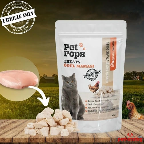 Pet Pops Dondurularak Kurutulmuş Tavuk Göğsü Kedi Ödülü 40gr
