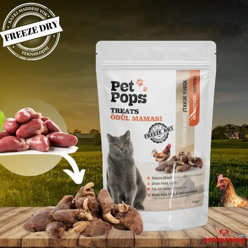 Pet Pops Dondurularak Kurutulmuş Tavuk Yürek Kedi Ödülü 40gr
