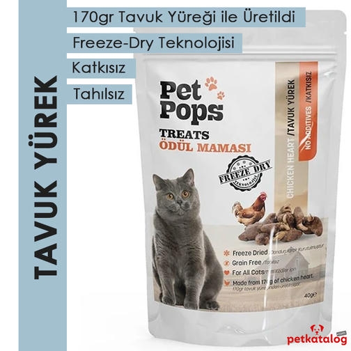 Pet Pops Dondurularak Kurutulmuş Tavuk Yürek Kedi Ödülü 40gr
