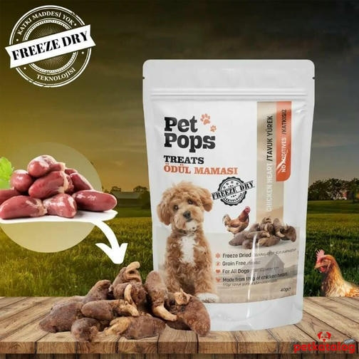 Pet Pops Dondurularak Kurutulmuş Tavuk Yürekli Köpek Ödülü 40gr