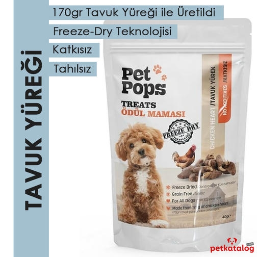 Pet Pops Dondurularak Kurutulmuş Tavuk Yürekli Köpek Ödülü 40gr