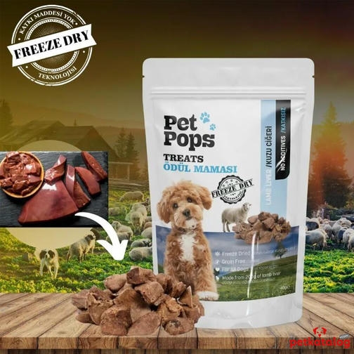 Pet Pops Dondurularak Kurutulmuş Kuzu Ciğeri Köpek Ödülü 40gr