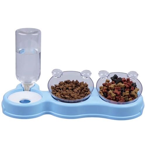 Ewox Kediler İçin Çift Hazneli ve Suluklu Mama ve Su Kabı 36x21x16cm (Karışık Renklerde)