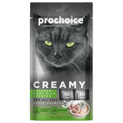 Pro Choice Creamy Tavuklu, Keçi Sütlü, İstiridyeli Sıvı Kedi Ödülü 4x15gr