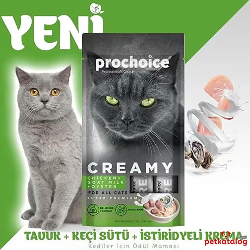 Pro Choice Creamy Tavuklu, Keçi Sütlü, İstiridyeli Sıvı Kedi Ödülü 4x15gr
