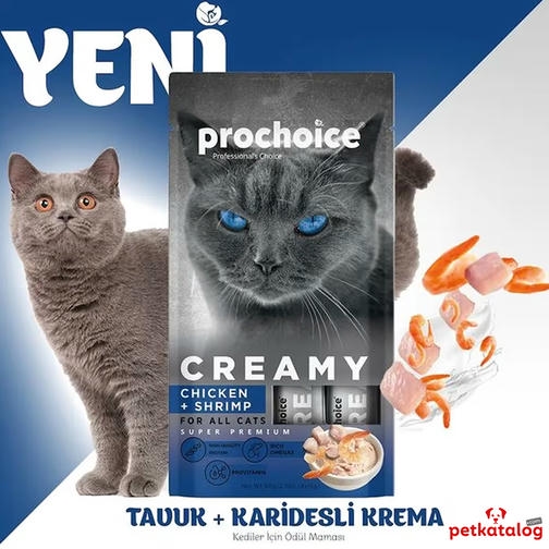Pro Choice Creamy Tavuklu ve Karidesli Sıvı Kedi Ödülü 4x15gr