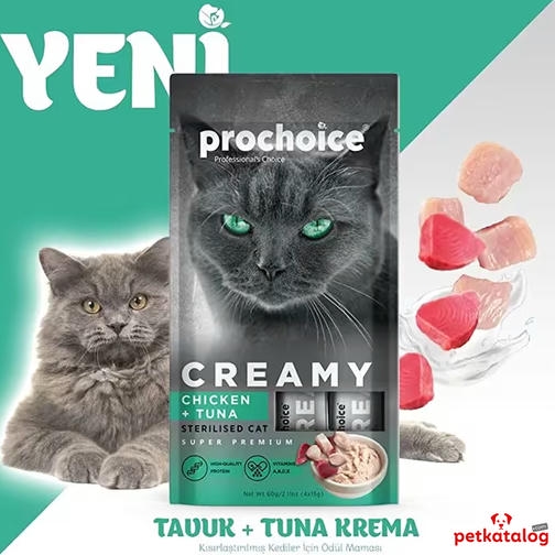 Pro Choice Creamy Tavuklu ve Ton Balıklı Sıvı Kısırlaştırılmış Kedi Ödülü 4x15gr