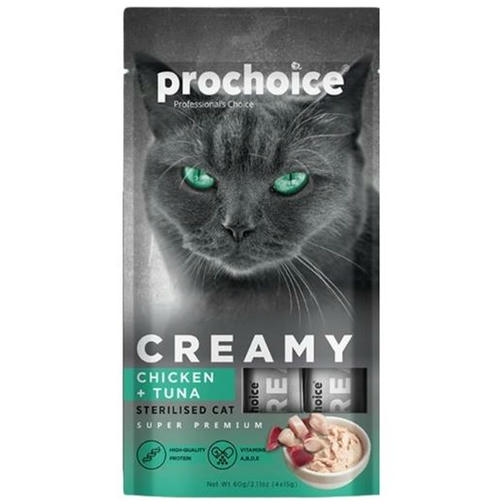 Pro Choice Creamy Tavuklu ve Ton Balıklı Sıvı Kısırlaştırılmış Kedi Ödülü 4x15gr