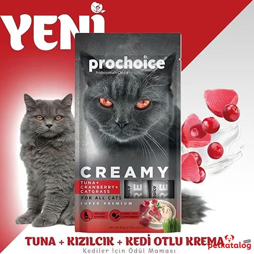 Pro Choice Creamy Ton Balıklı, Kızılcıklı ve Kedi Otlu Sıvı Kedi Ödülü 4x15gr