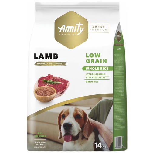 Amity Süper Premium HYPO-ALLERGENIC Kuzulu Düşük Tahıllı Yetişkin Köpek Maması 14KG