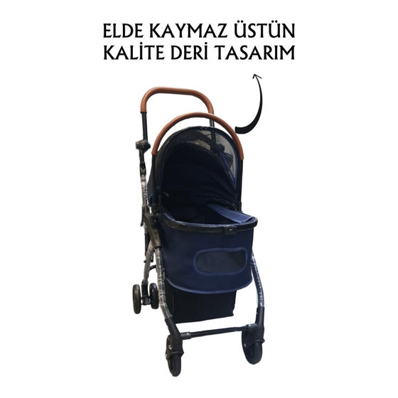 Tommy Kedi ve Küçük Irk Köpek Taşıma Arabası 15 Kg Taşıma Kapasiteli Lacivert (76,5x48x99cm)